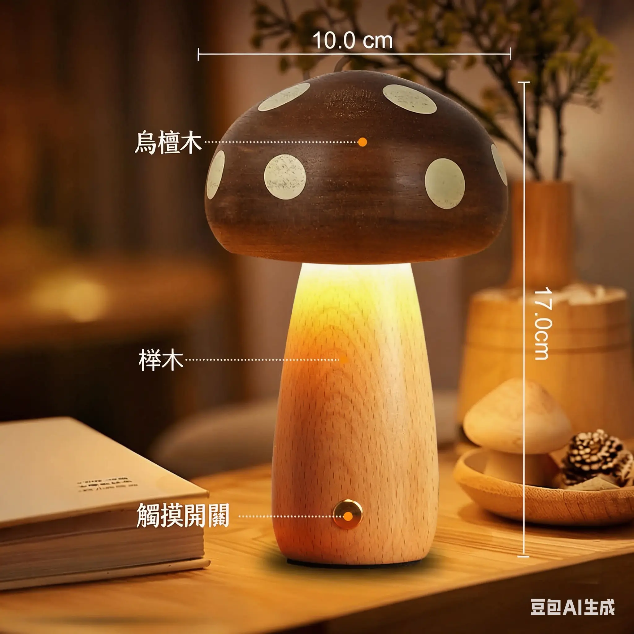 實木蘑菇小夜燈 thumbnail