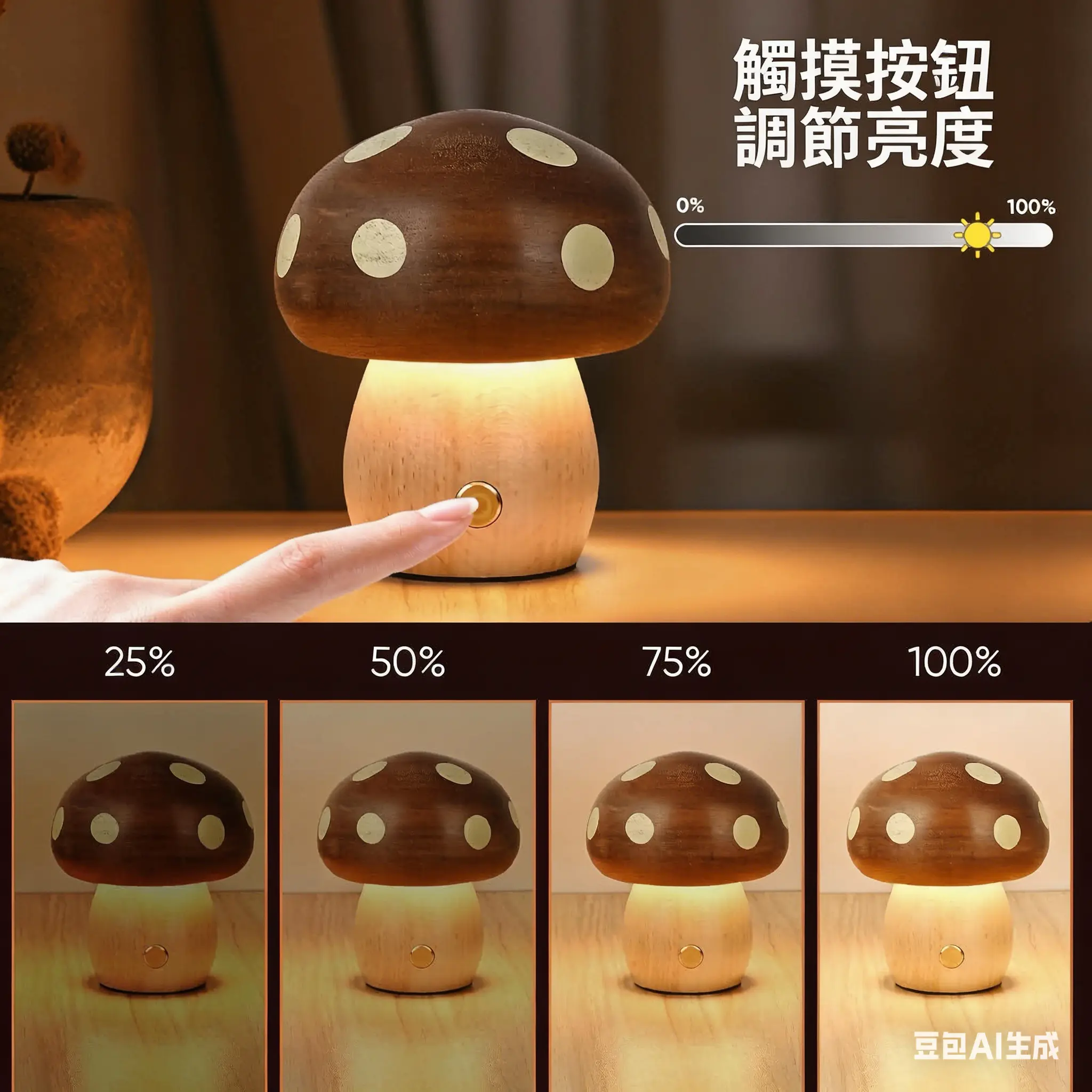 實木蘑菇小夜燈 thumbnail